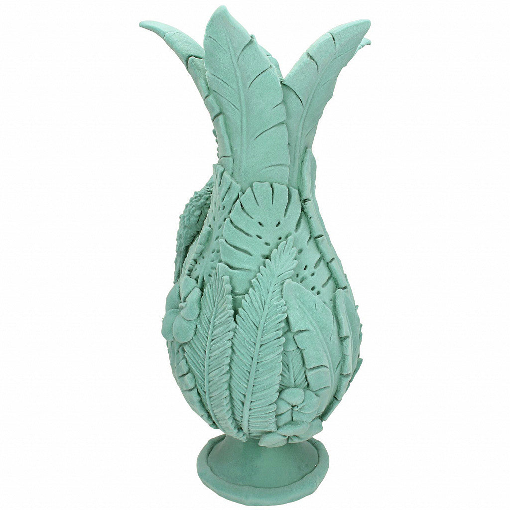 Handmade Pastel Blue Flocked Parrot Vase 