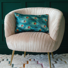 Load image into Gallery viewer, Handmade Teal Velvet Peacock Cushion