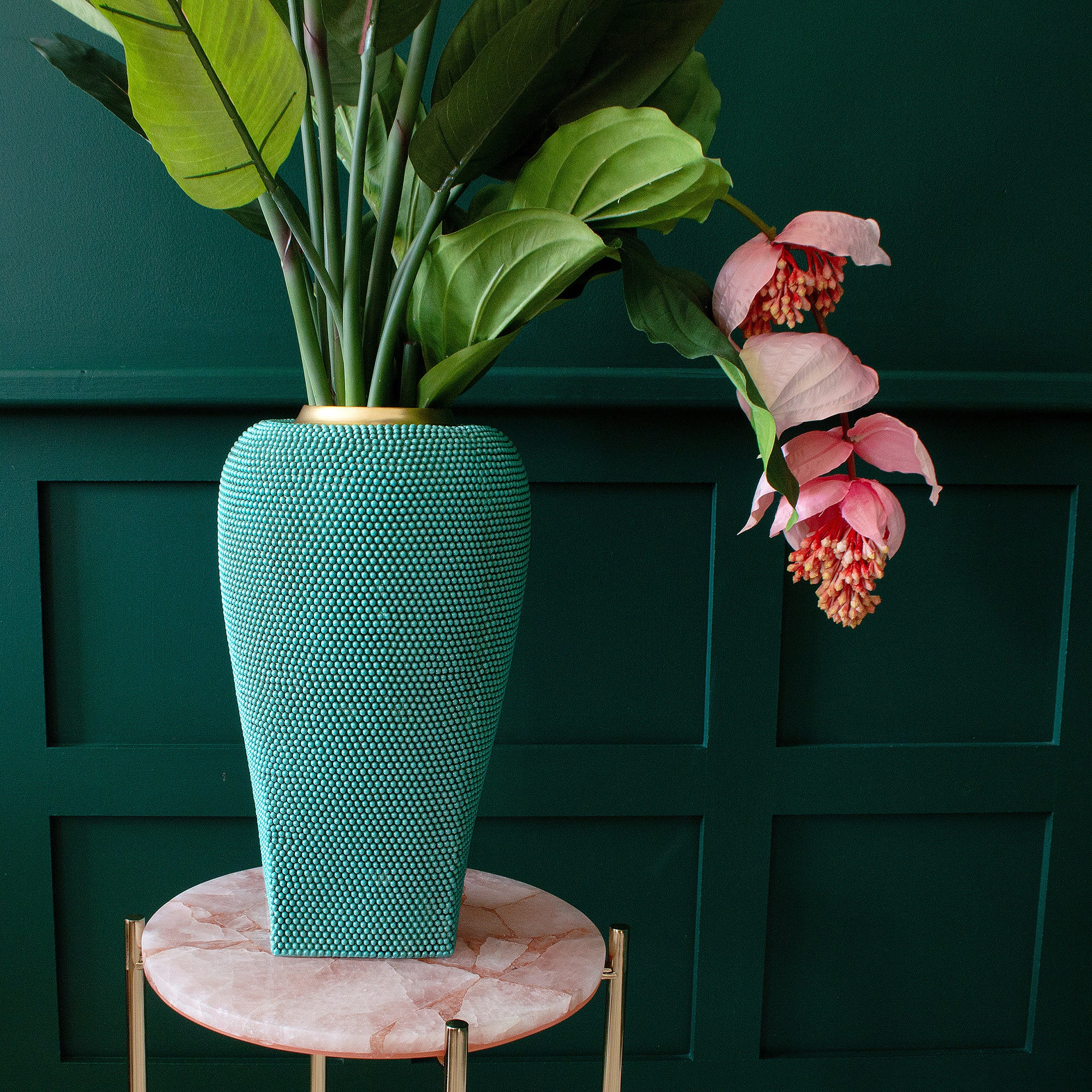 Handmade Turquoise Beaded Large Vase
