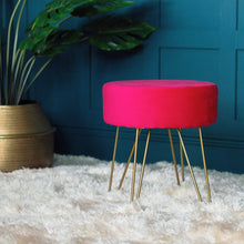 Load image into Gallery viewer, Hot Pink Velvet Footstool