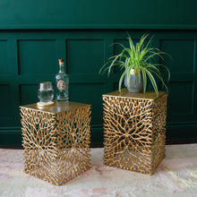 Load image into Gallery viewer, Intricate Gold Lace Nest of Side Tables | Set of 2