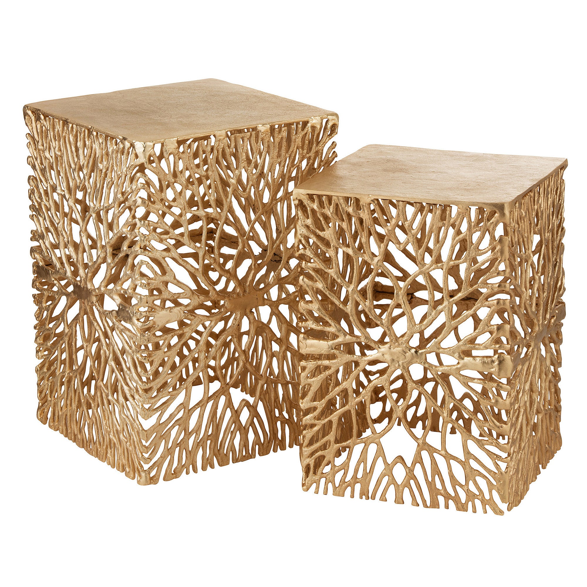 Intricate Gold Lace Nest of Side Tables | Set of 2