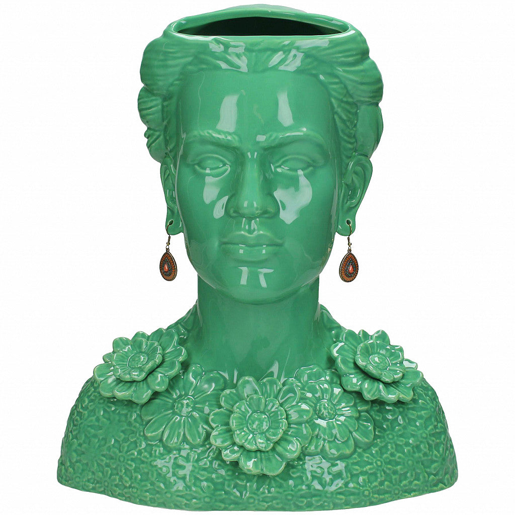 Large Frida Kahlo Inspired Green Bust Vase