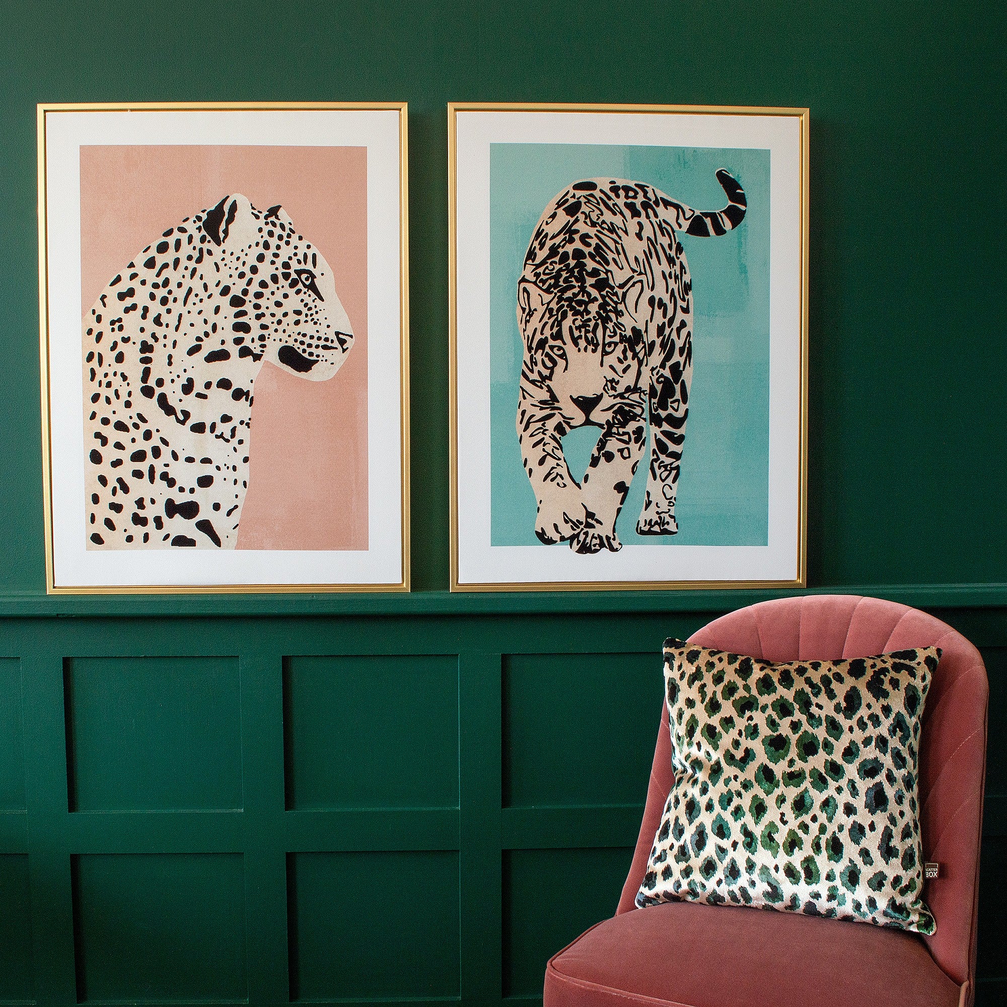 Leopard Pastel Framed Canvas Art | Pair