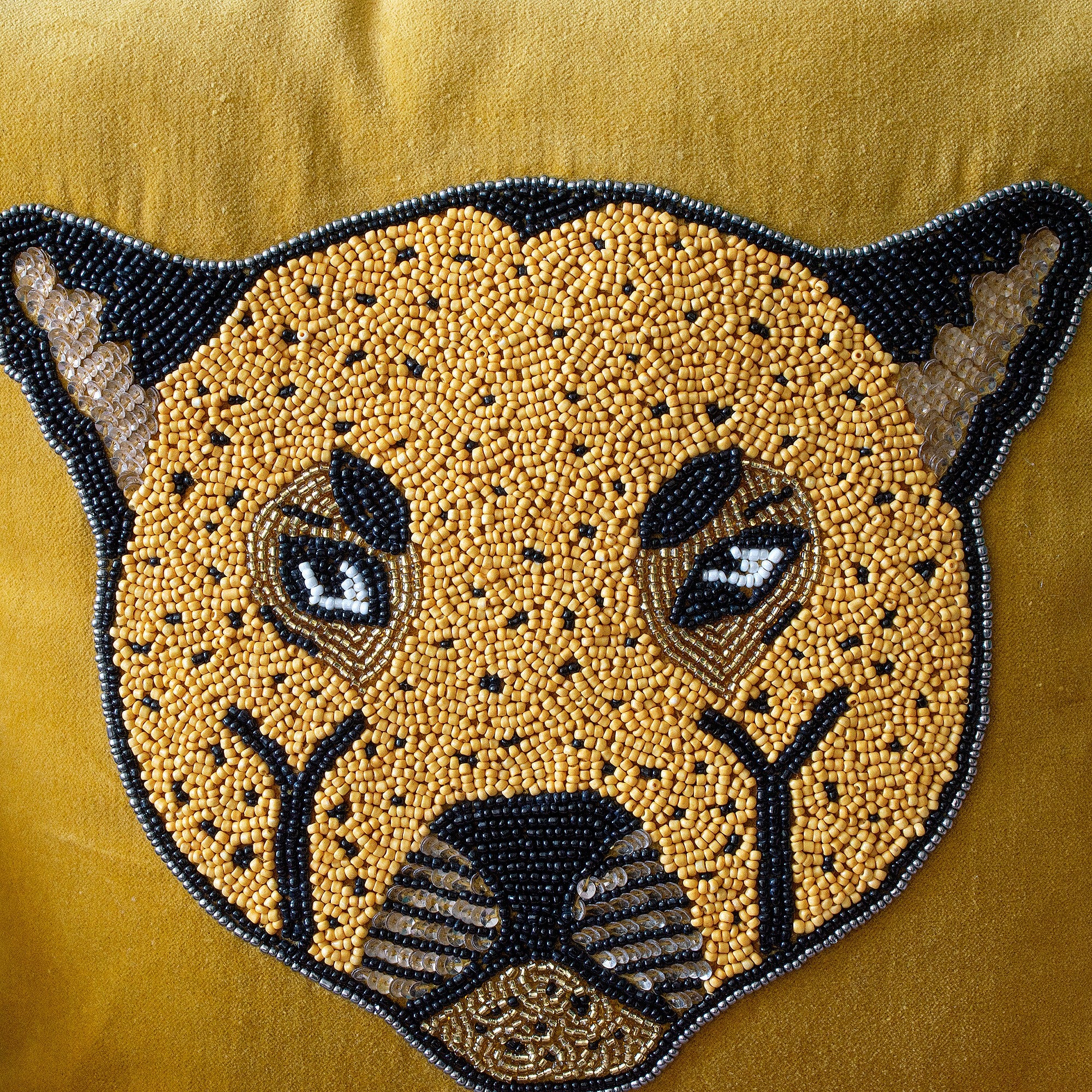Leopold Mustard Velvet Leopard Cushion