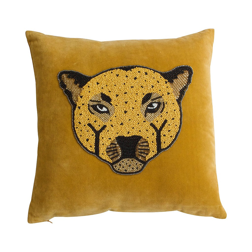 Leopold Mustard Velvet Leopard Cushion