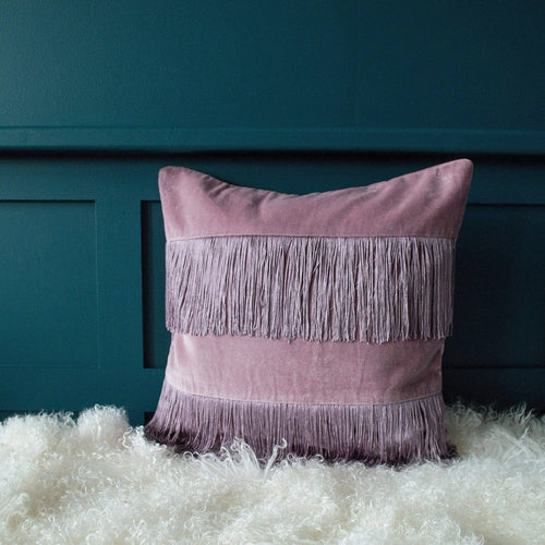 Lilac Velvet Cushion Cover with Fringing