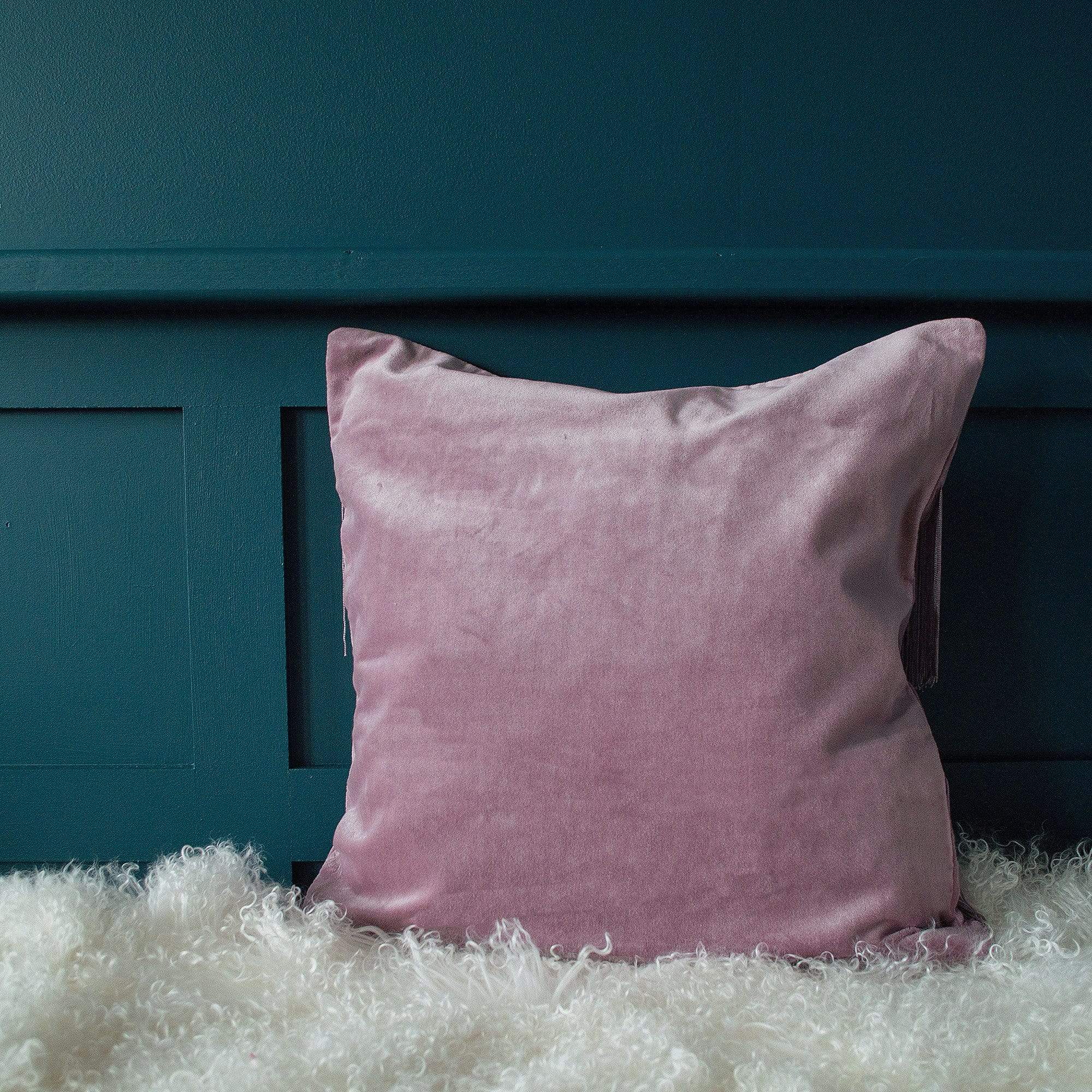 Lilac Velvet Cushion Cover with Fringing