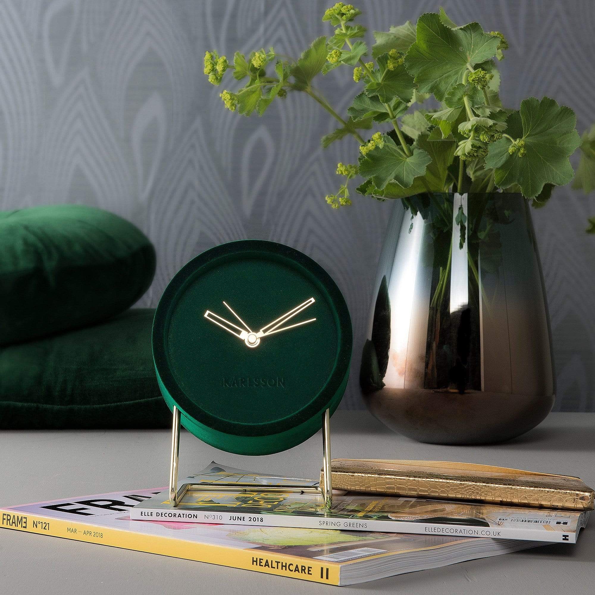 Lush Green Velvet Alarm Clock