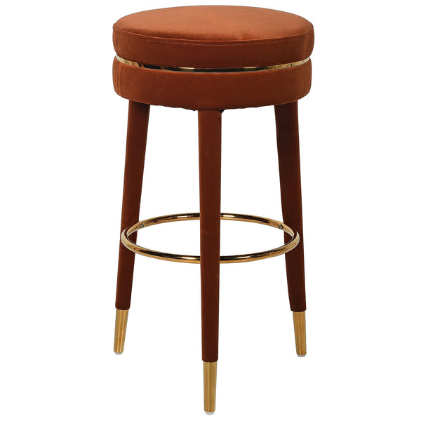 Luxurious Rust Velvet Bar Stool | Gold Tipped