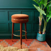 Luxurious Rust Velvet Bar Stool | Gold Tipped