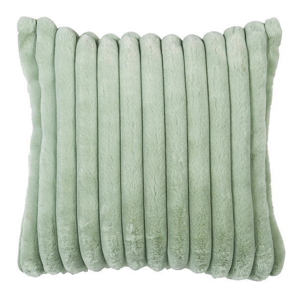 Close-up of a mint green cushion cover on a white background