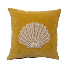 Load image into Gallery viewer, Mustard Velvet Beaded Shell Cushion
