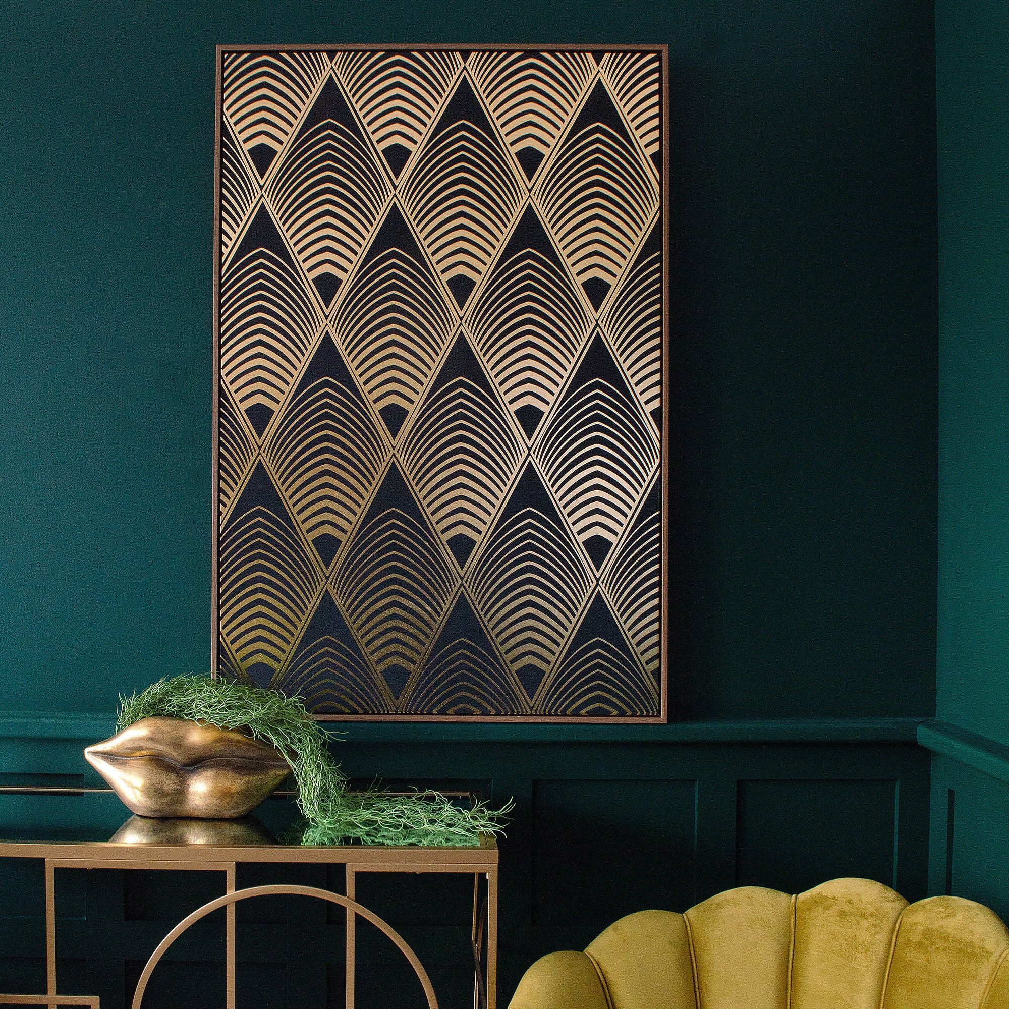 Art Deco Delight: A Glamorous Lounge With Geometric Patterns, Gold