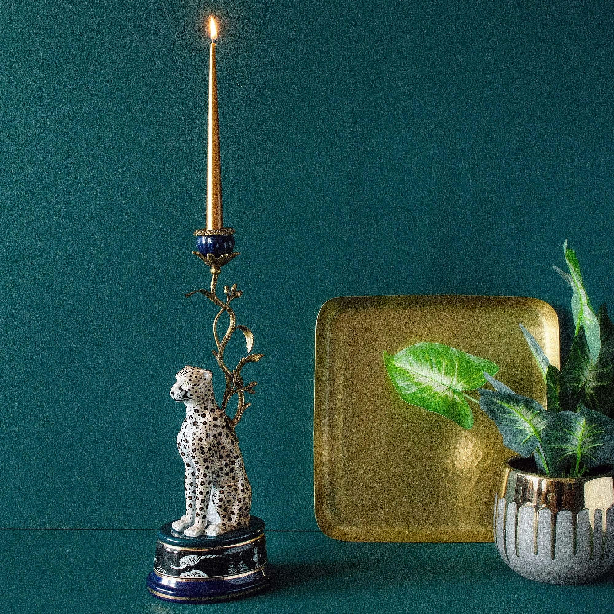 Ornate Leopard Candle Holder