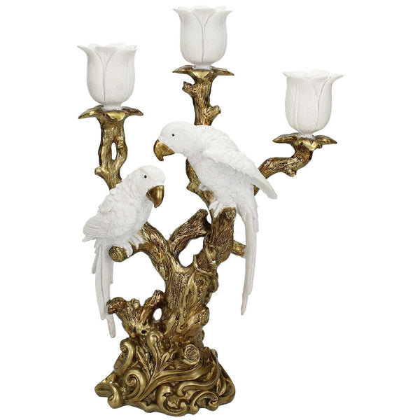 Ornate White & Gold Love Birds Candelabra 