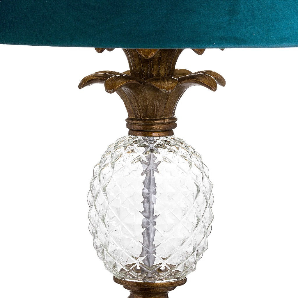 Pineapple Glass Floor Lamp | Teal Velvet Shade