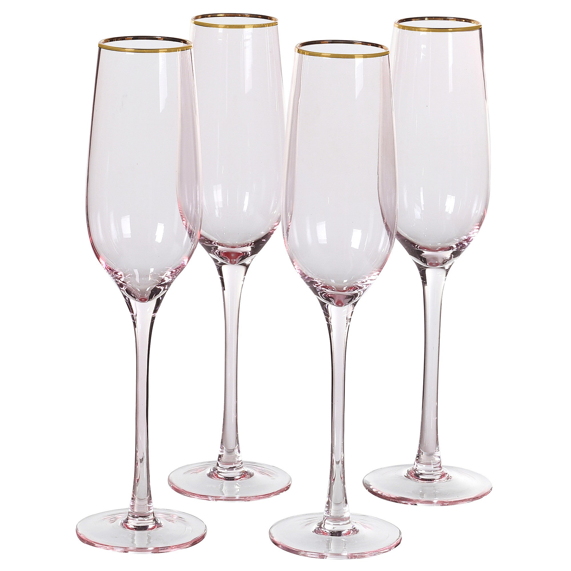 Pink Champagne Flutes with Gold Rim | Set of 4