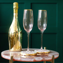 Load image into Gallery viewer, Pink Champagne Flutes with Gold Rim | Set of 4