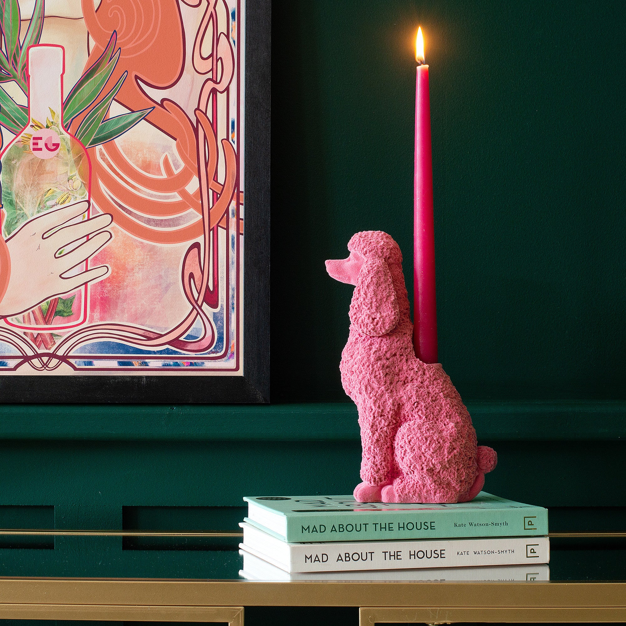 Pink Flocked Poodle Candle Holder
