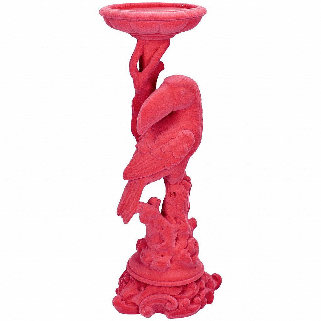 Pink Flocked Toucan Pillar Candle Holder