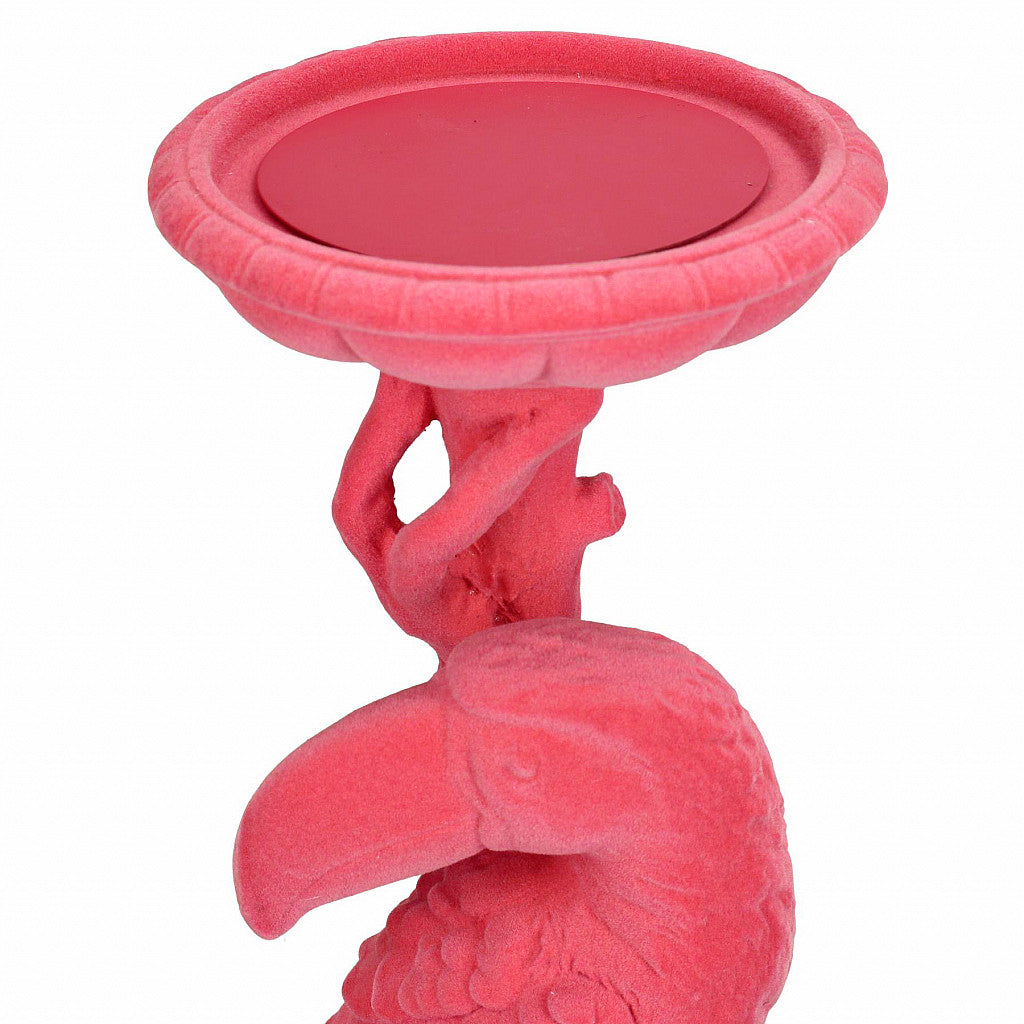 Pink Flocked Toucan Pillar Candle Holder