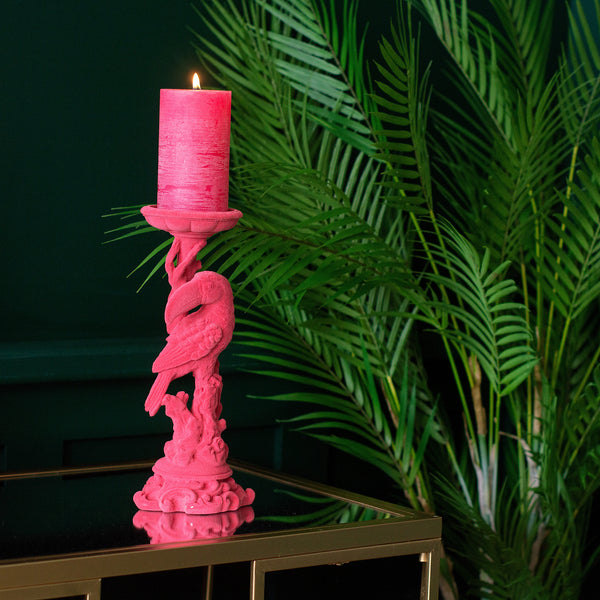 Pink Flocked Toucan Pillar Candle Holder Image