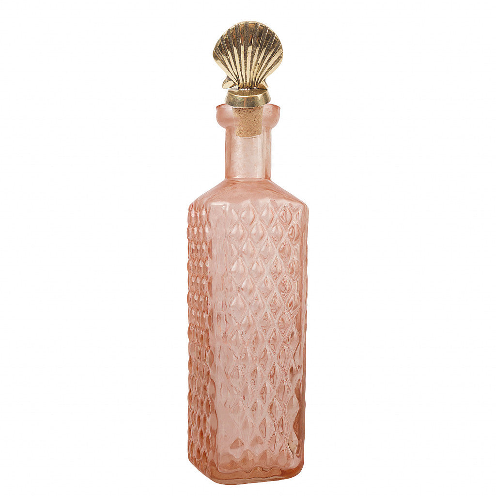 Pink Glass Bottle With Shell Bottle Stopper