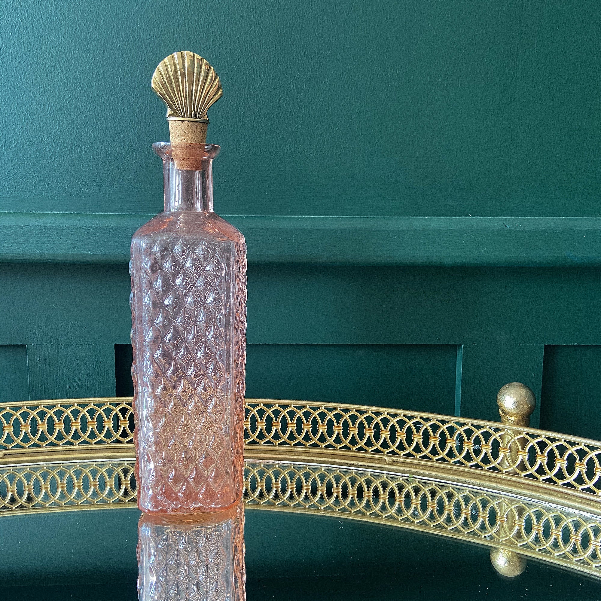 Pink Glass Bottle With Shell Bottle Stopper