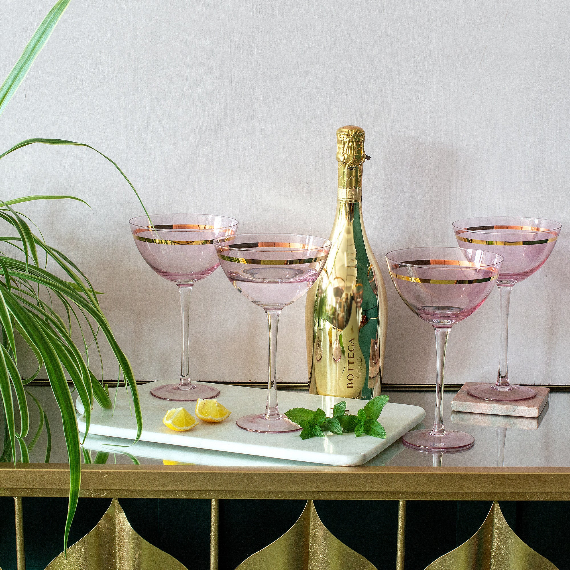 Pink & Gold Champagne Cocktail Glasses | Set of 4