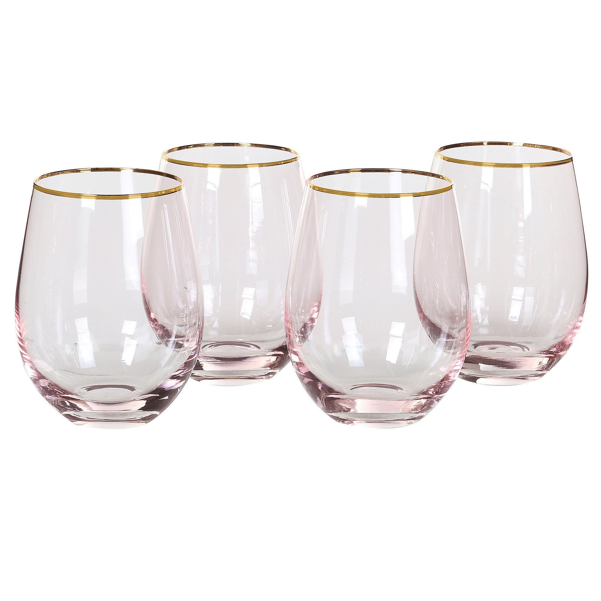 Pink Tumbler Glasses with Gold Rim | Set of 4
