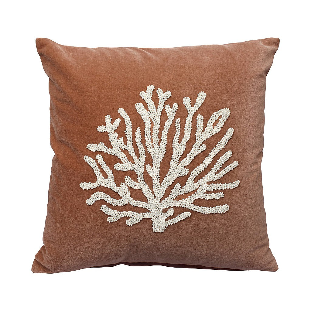 Velvet Beaded Coral Cushion