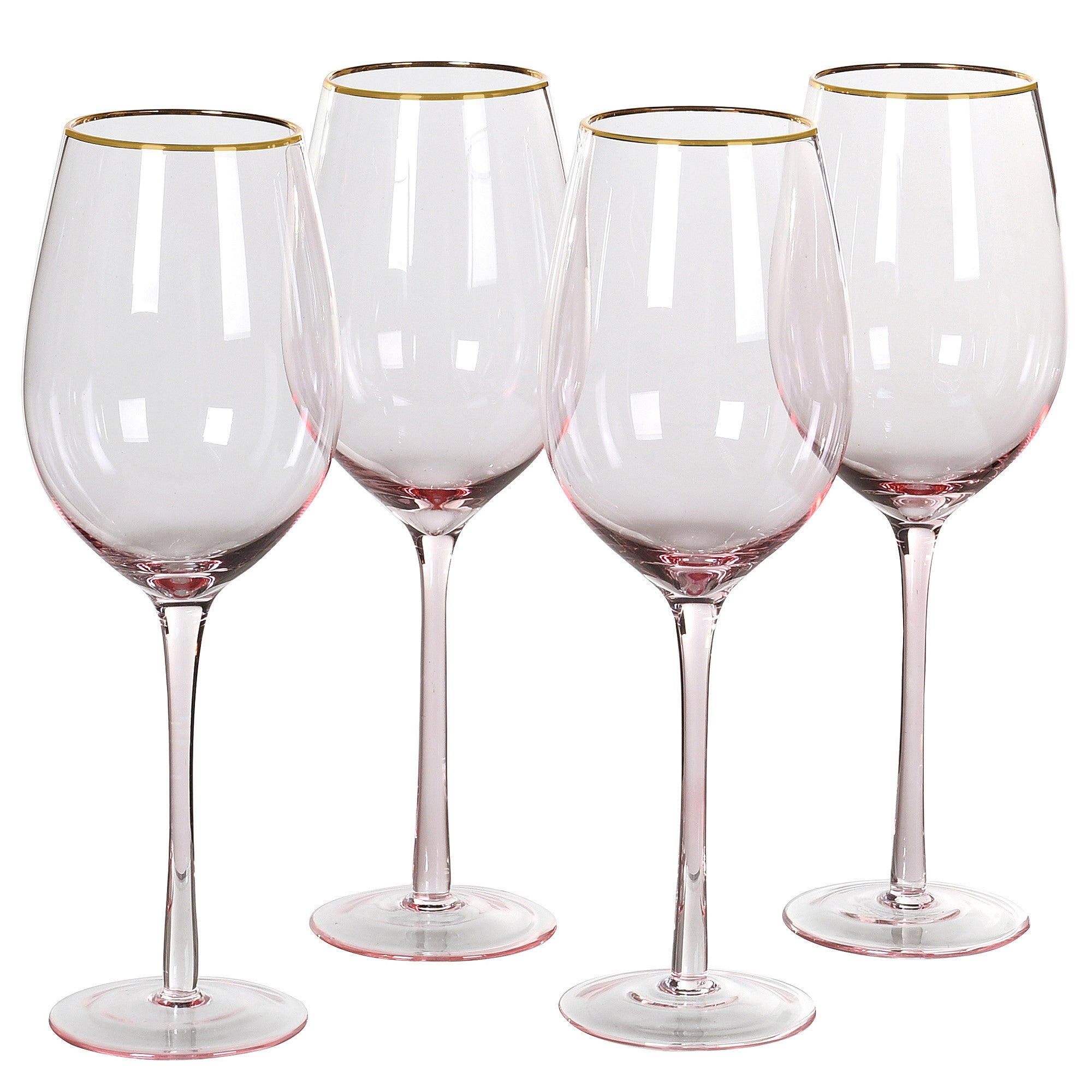 Pink Wine Glasses with Gold Rim | Set of 4