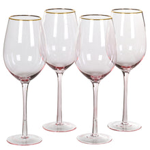 Load image into Gallery viewer, Pink Wine Glasses with Gold Rim | Set of 4