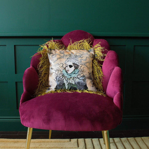 Pirate Velvet Cushion | Green Feather Trim