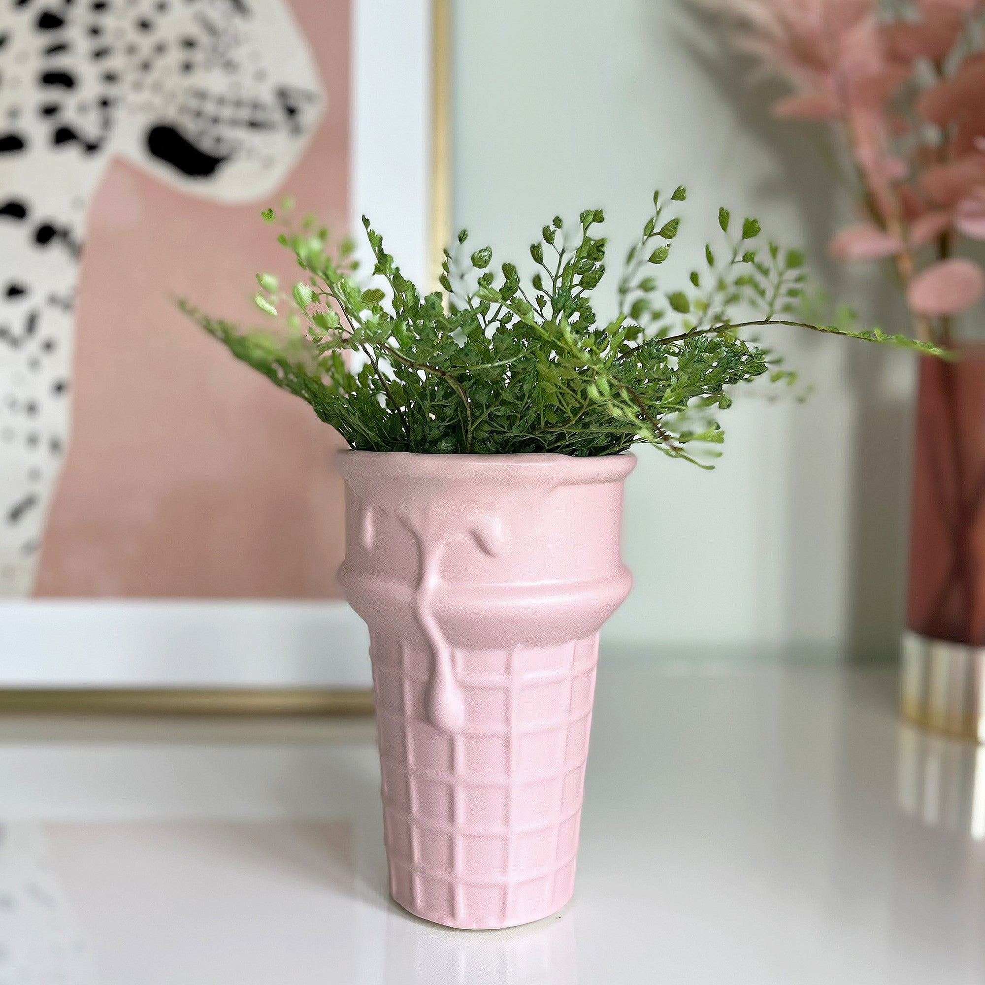 Quirky Pink Ice Cream Cone Plant Pot