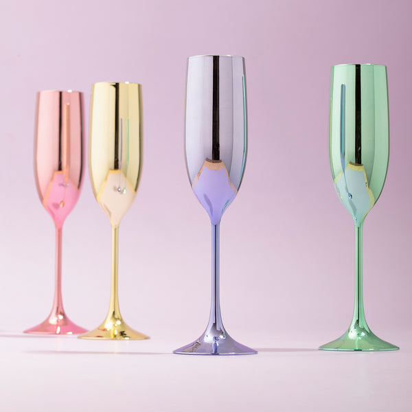 Rainbow Metallic Plastic Prosecco Flutes | Set of 4