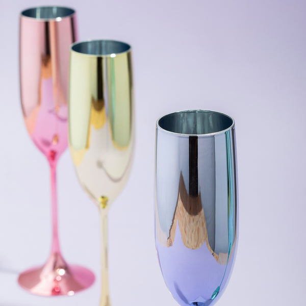 Rainbow Metallic Plastic Prosecco Flutes | Set of 4