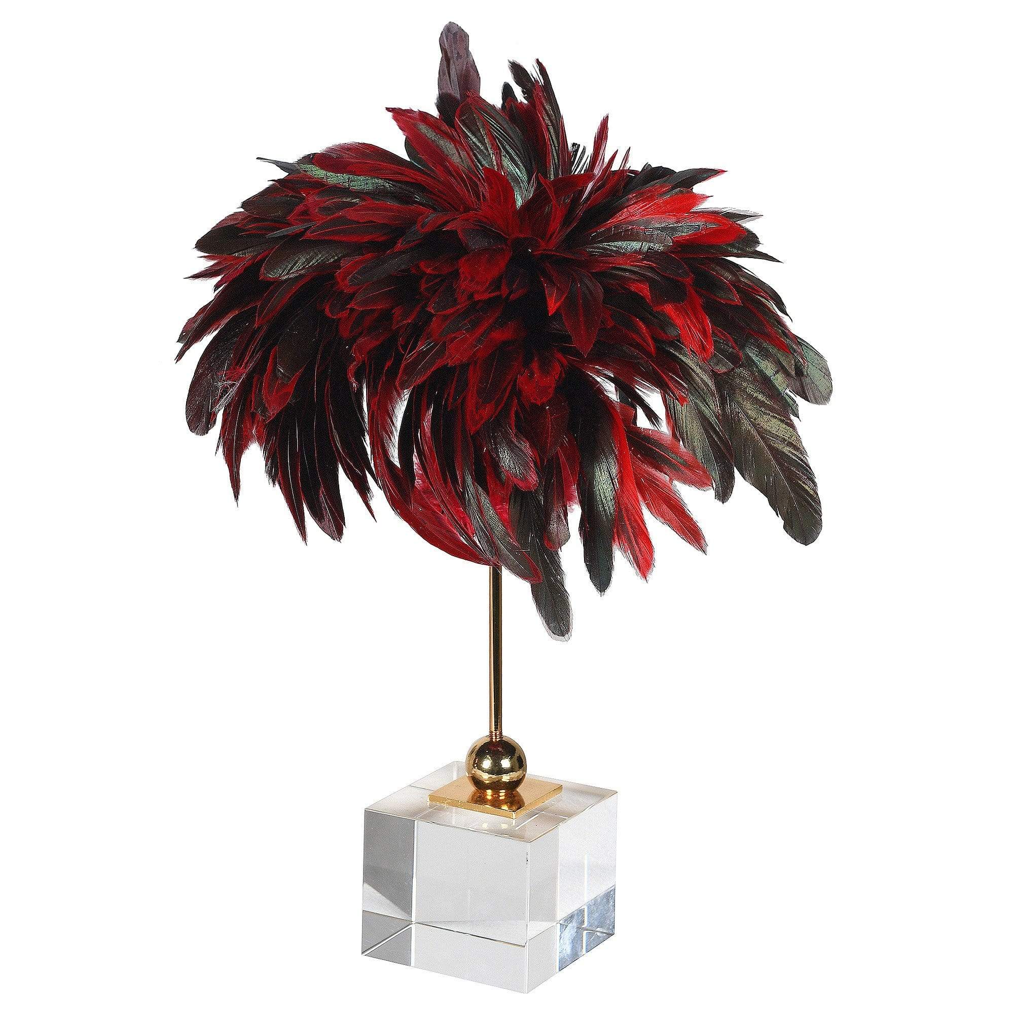 Red Feather Decoration on Glass Base