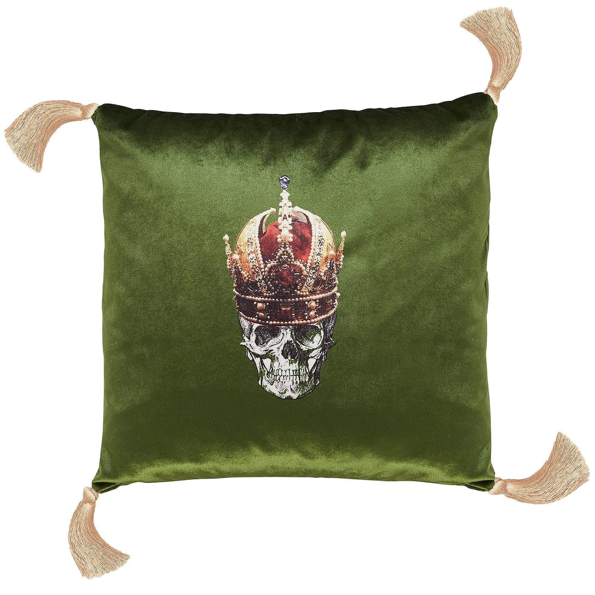 Regal Skull Velvet Cushion Cover | Moss Green