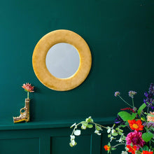 Load image into Gallery viewer, Round Ochre Velvet Mirror
