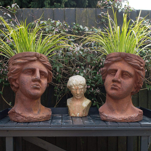 Rusted Classical Head Outdoor Planters | Set of 2