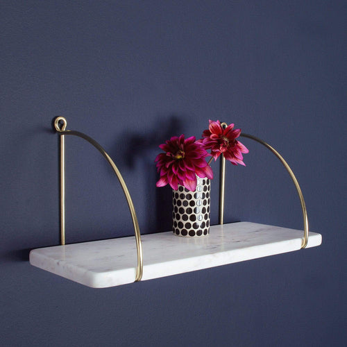 Small White Marble Shelf with Gold Brackets