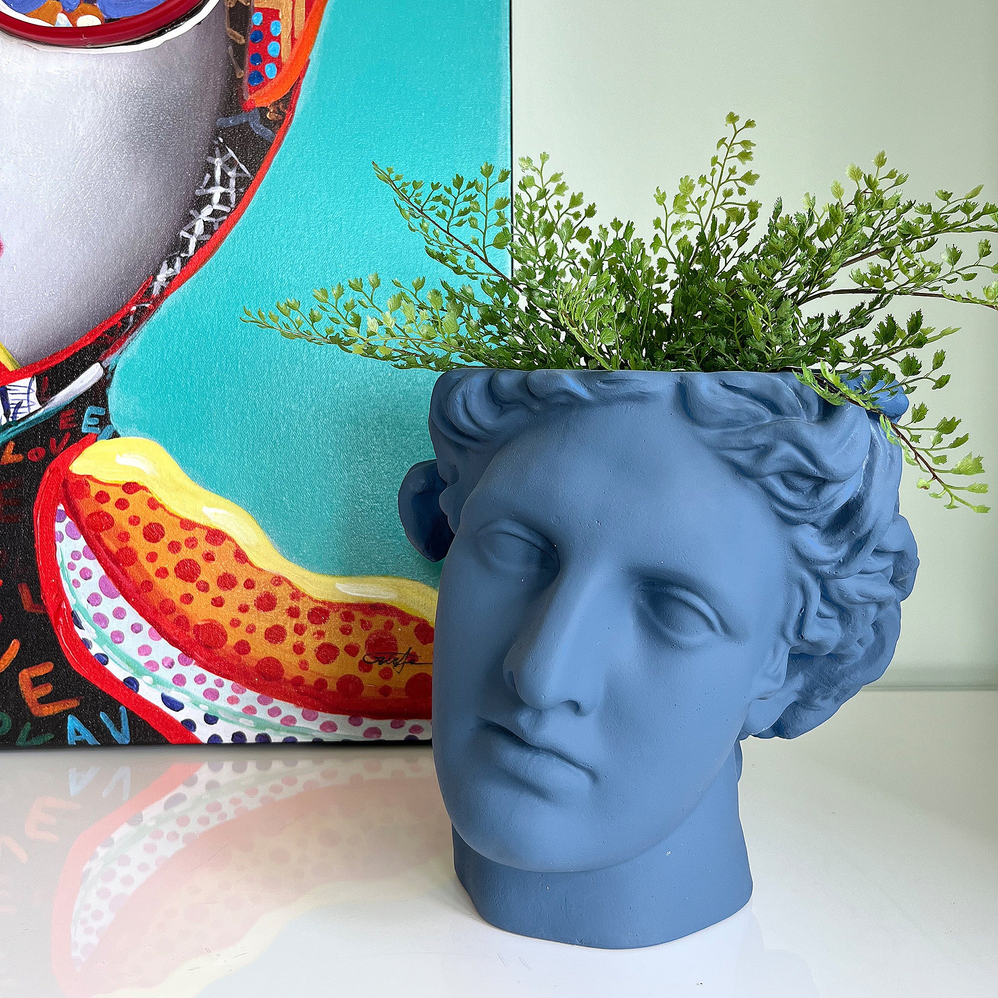 Striking Classical Head Blue Bust Planter