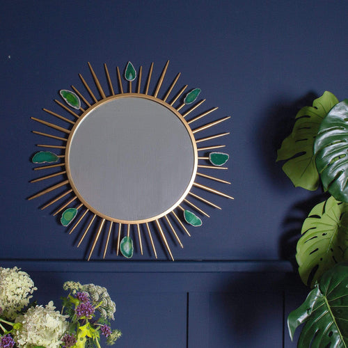 Sunburst Mirror with Green Agate