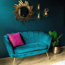 Load image into Gallery viewer, Teal Velvet Scalloped Cocktail Sofa