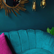 Load image into Gallery viewer, Teal Velvet Scalloped Cocktail Sofa