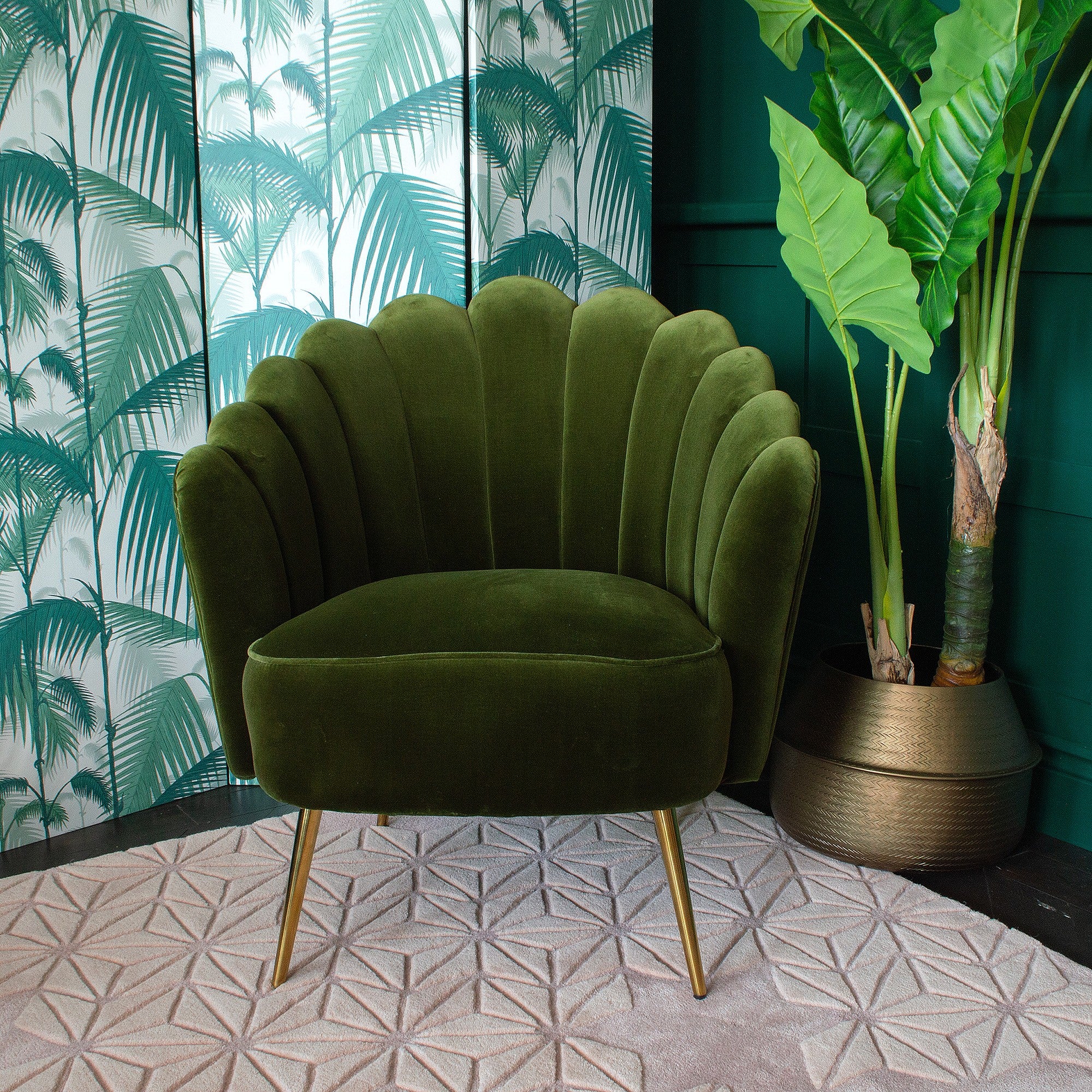 The Marielle Olive Green Velvet Shell Chair