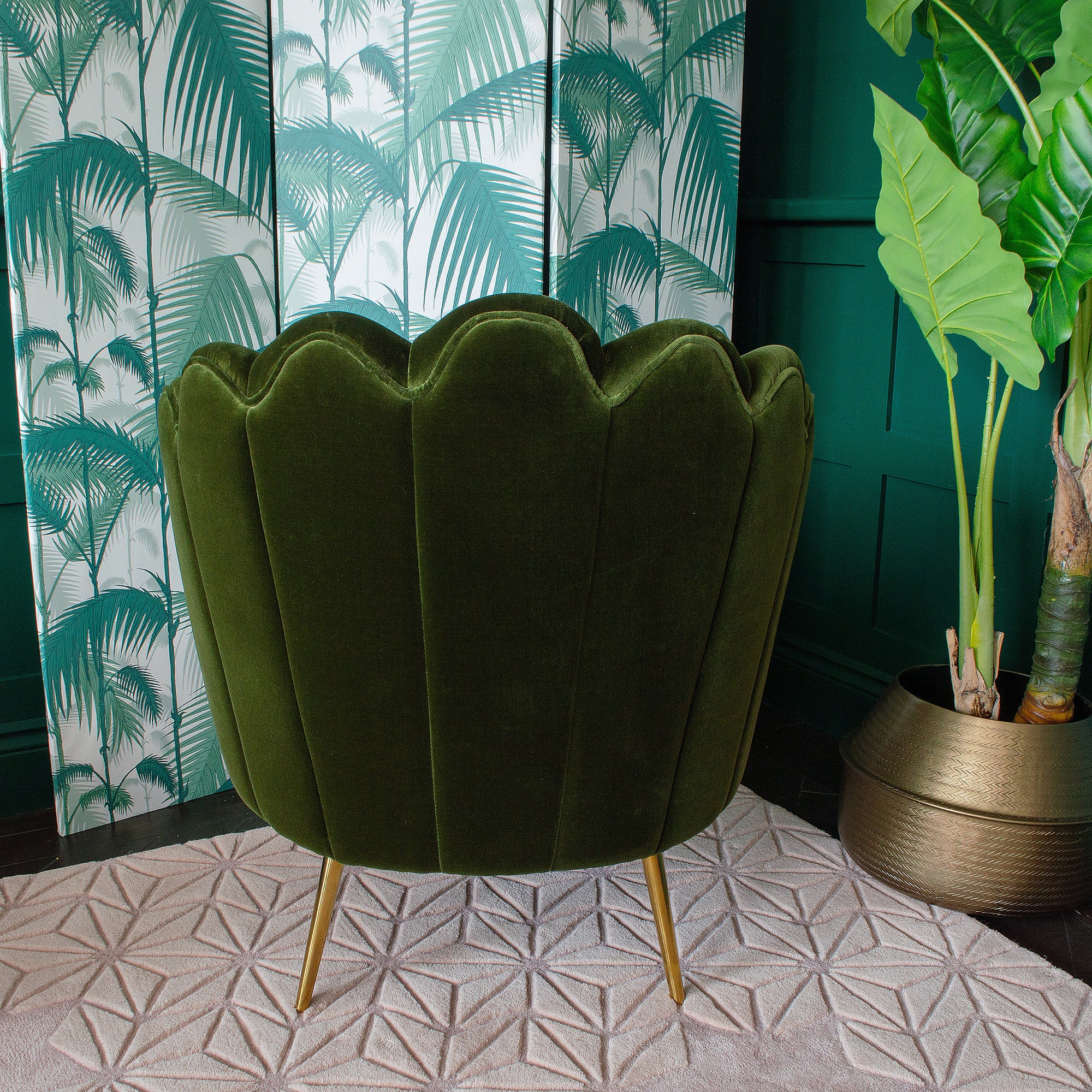 The Marielle Olive Green Velvet Shell Chair