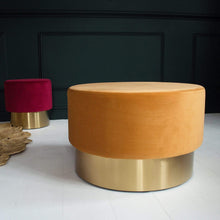 Load image into Gallery viewer, Turmeric Large Velvet Pouf with Brass Base